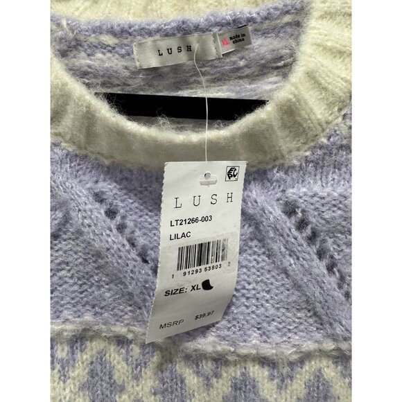 LUSH Women's Lilac Cropped Fair Isle Sweater XL - Picture 4 of 4